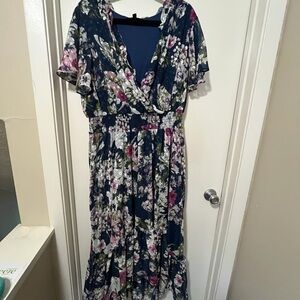 Floral Navy Surplice Midi Hi-lo Dress - Lane Bryant